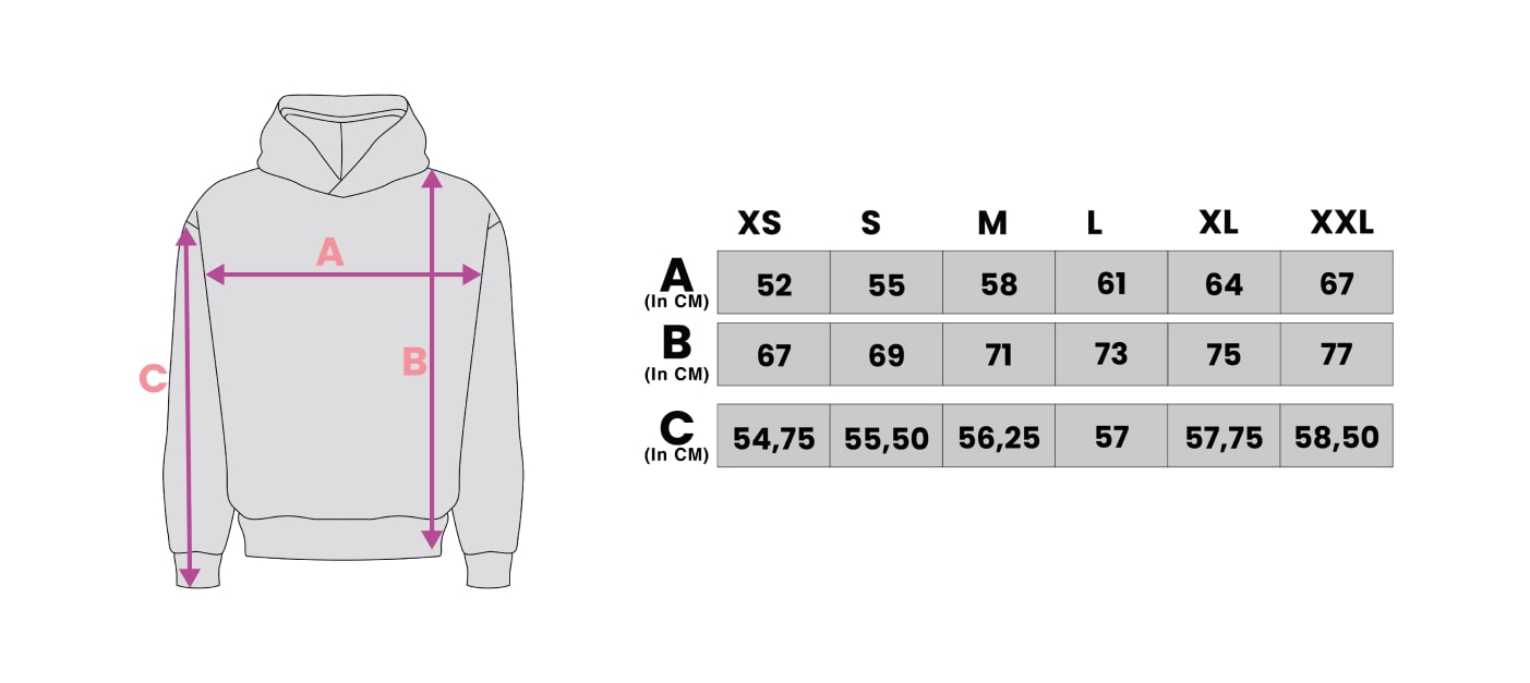 Size Chart der PAYSE Hoodies